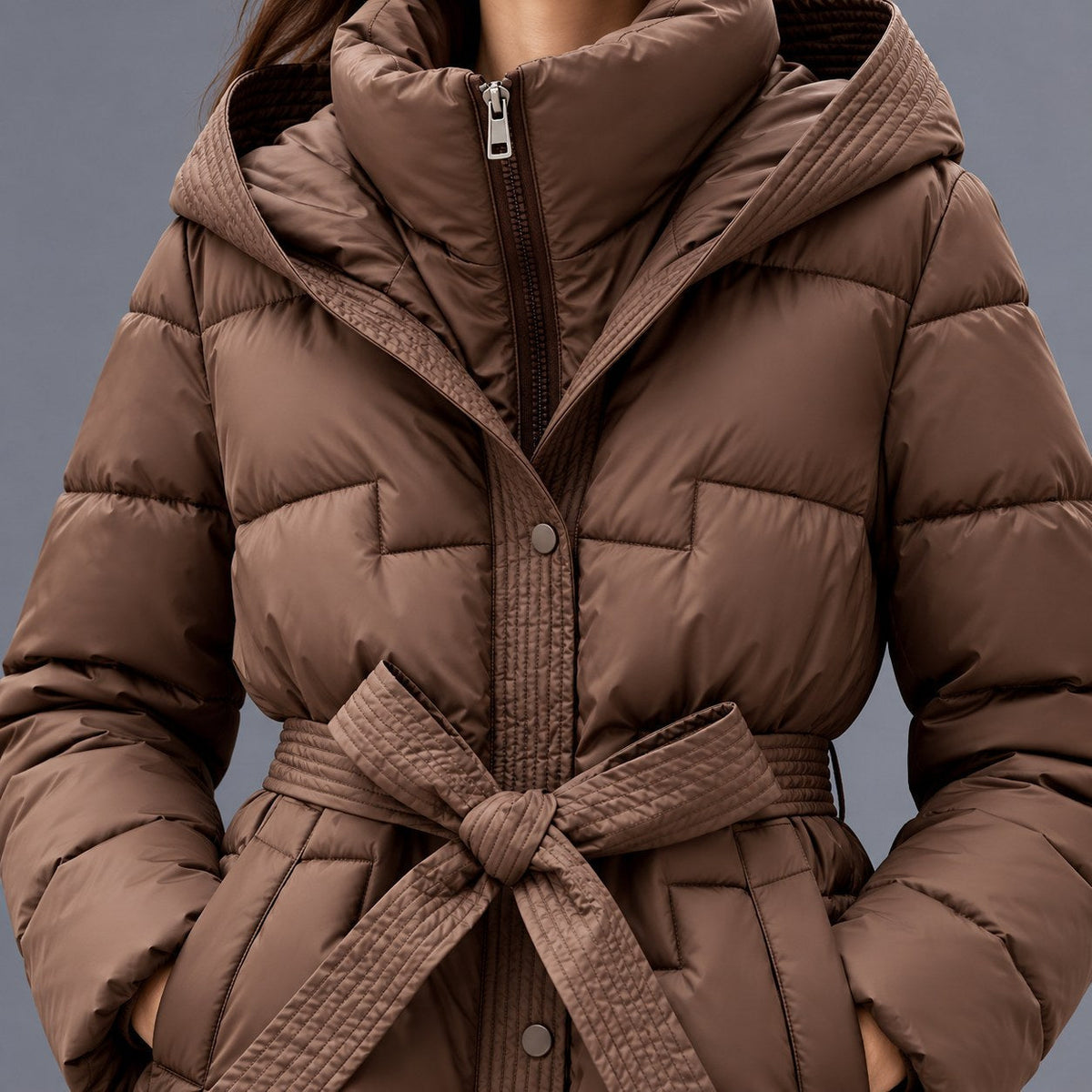 Abrigo Largo Acolchado con Capucha y Cinturón para Mujer | Cálido de Invierno