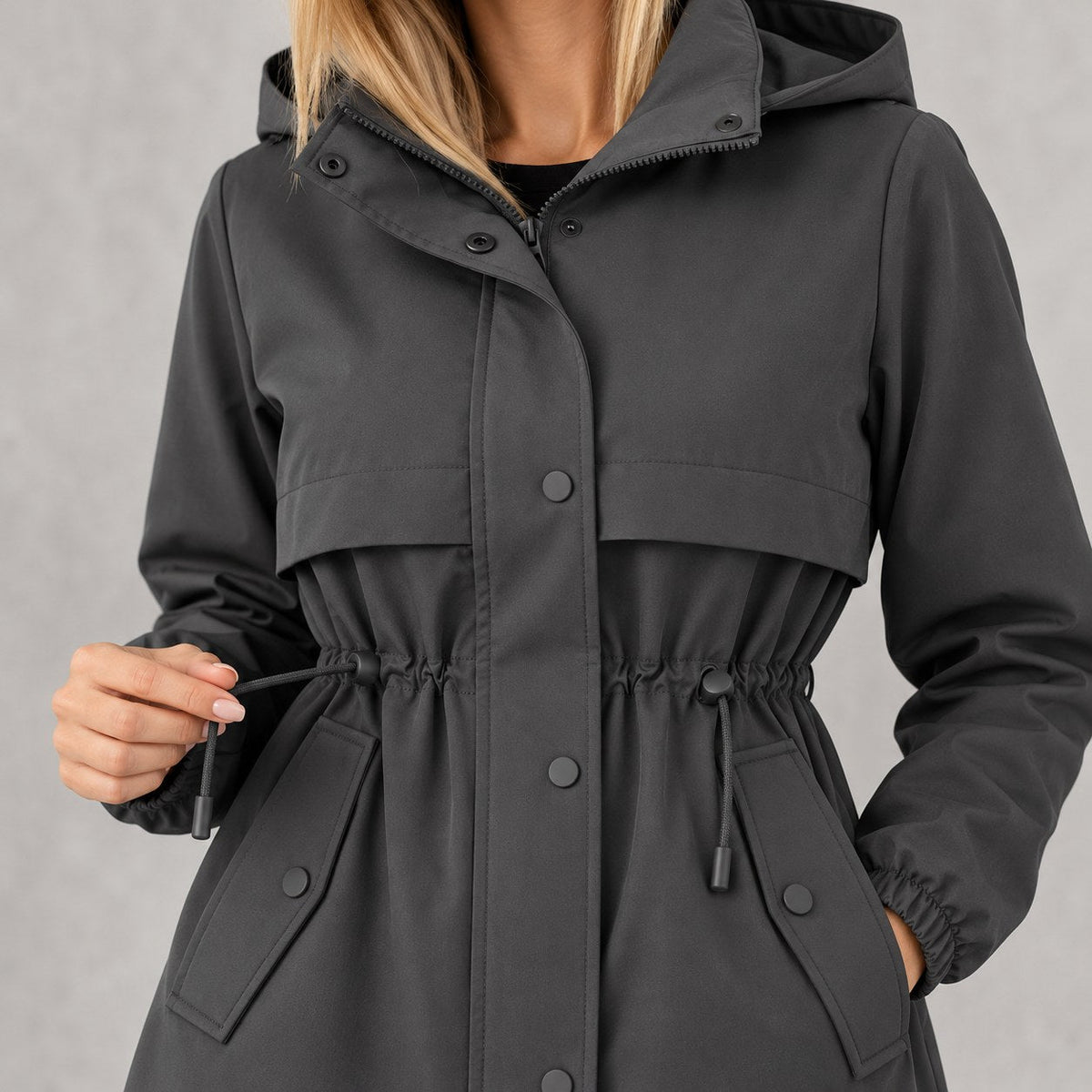 Parka con Capucha para Mujer | Chaqueta de Entretiempo con Cintura Ajustable