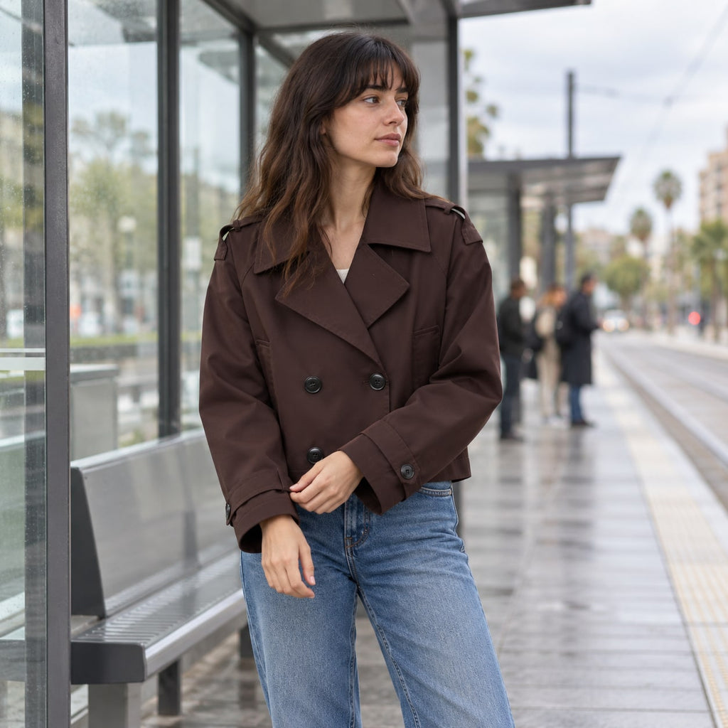 Gabardina Corta Cruzada | Corte Amplio y Manga Larga