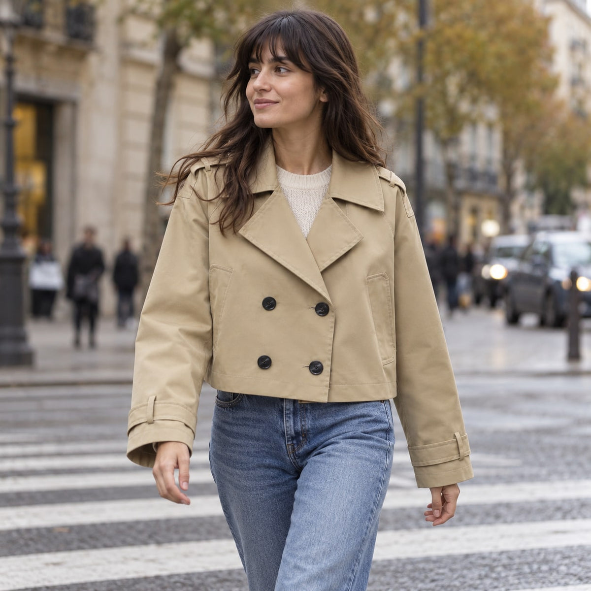 Gabardina Corta Cruzada | Corte Amplio y Manga Larga
