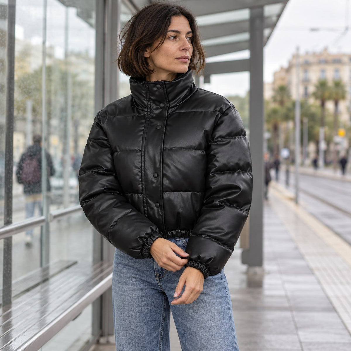 Chaqueta de Piel Sintética para Mujer | Chaquetón Corto de Invierno con Cremallera