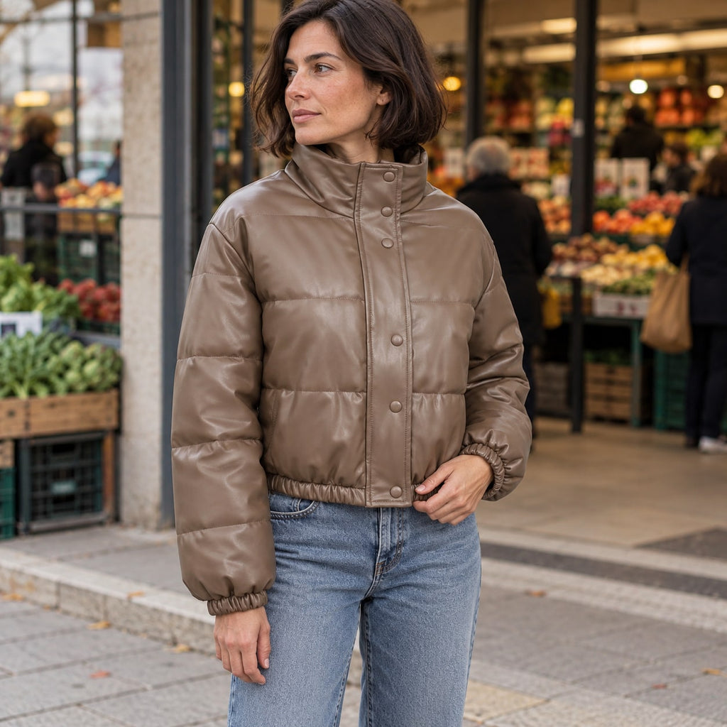 Chaqueta de Piel Sintética para Mujer | Chaquetón Corto de Invierno con Cremallera