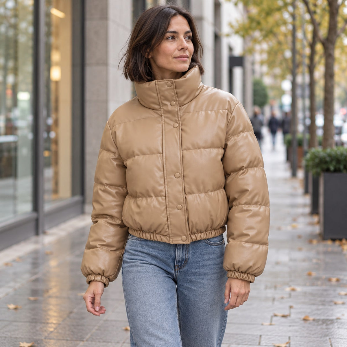 Chaqueta de Piel Sintética para Mujer | Chaquetón Corto de Invierno con Cremallera