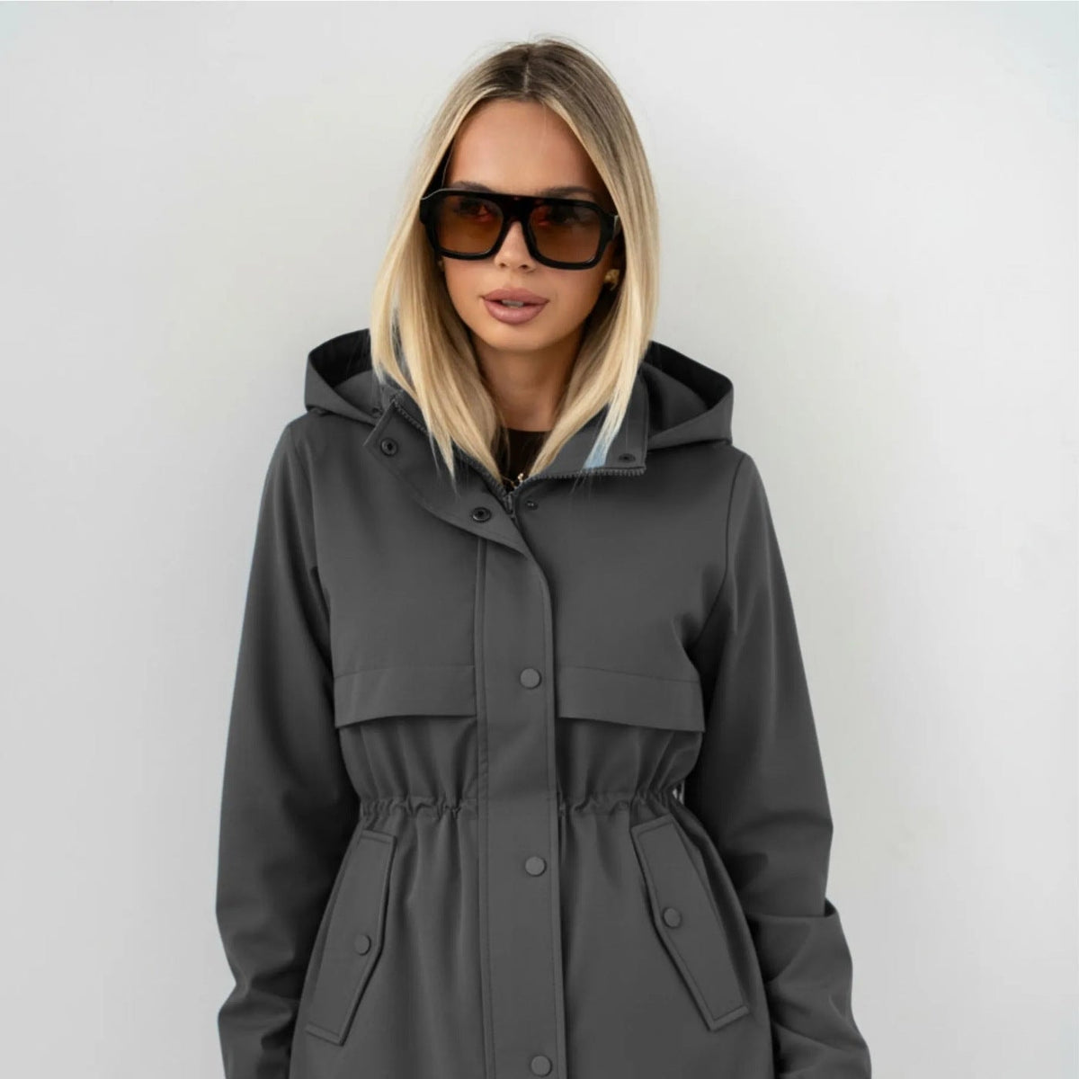 Parka con Capucha para Mujer | Chaqueta de Entretiempo con Cintura Ajustable
