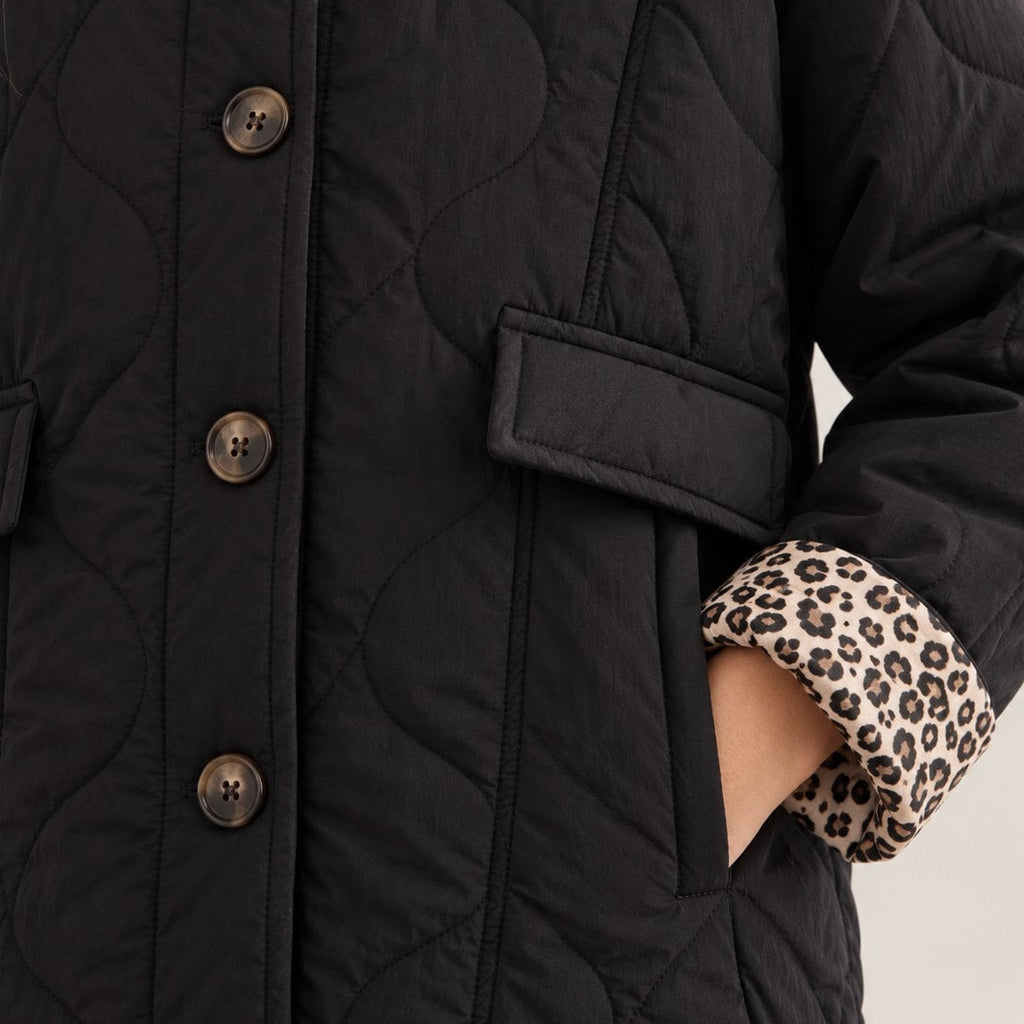 Chaqueta Acolchada Corta para Mujer | Guateada con Botones y Forro de Leopardo