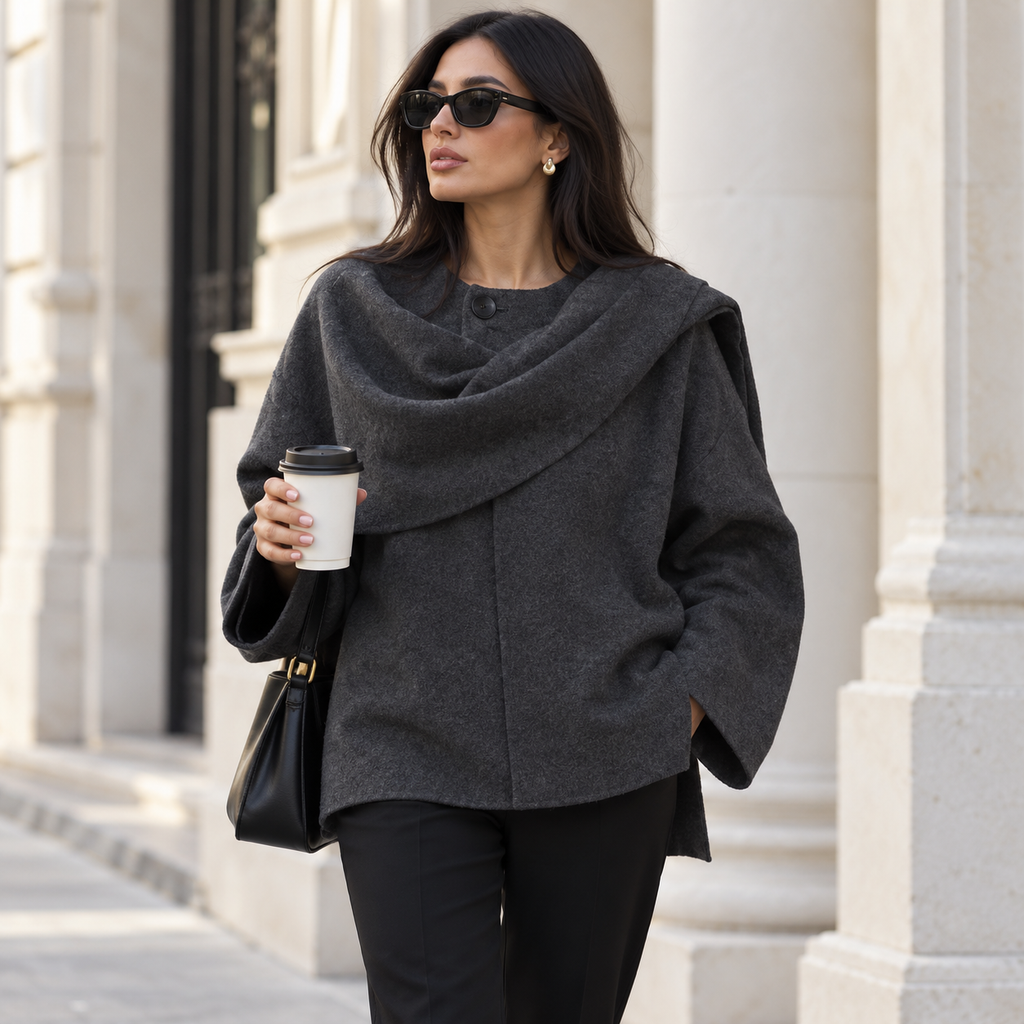 Chaqueta de Punto para Mujer | Chaquetón Corto con Bufanda Integrada