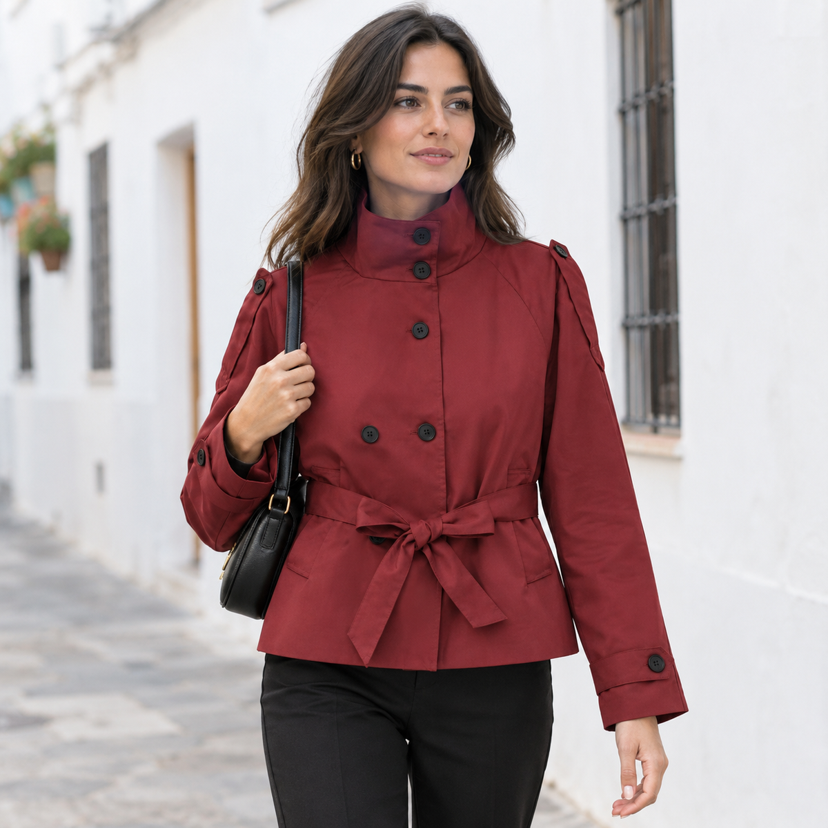 Gabardina Corta Cruzada | Cuello Alto y Cinturón