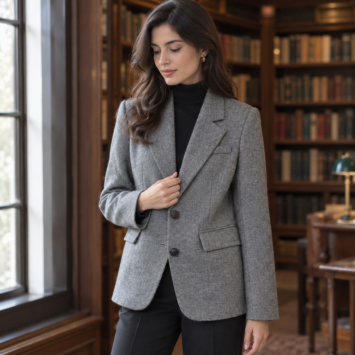 Americana Gris de Espiga | Efecto Lana con Forro