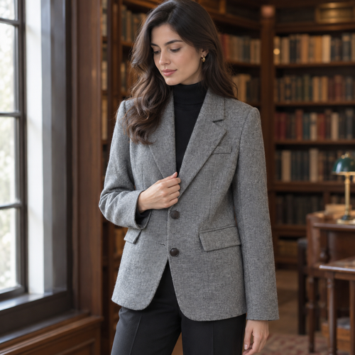 Americana Gris de Espiga | Efecto Lana con Forro