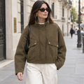 Cazadora de Antelina para Mujer | Chaqueta Efecto Ante con Cuello Alto y Bolsillos