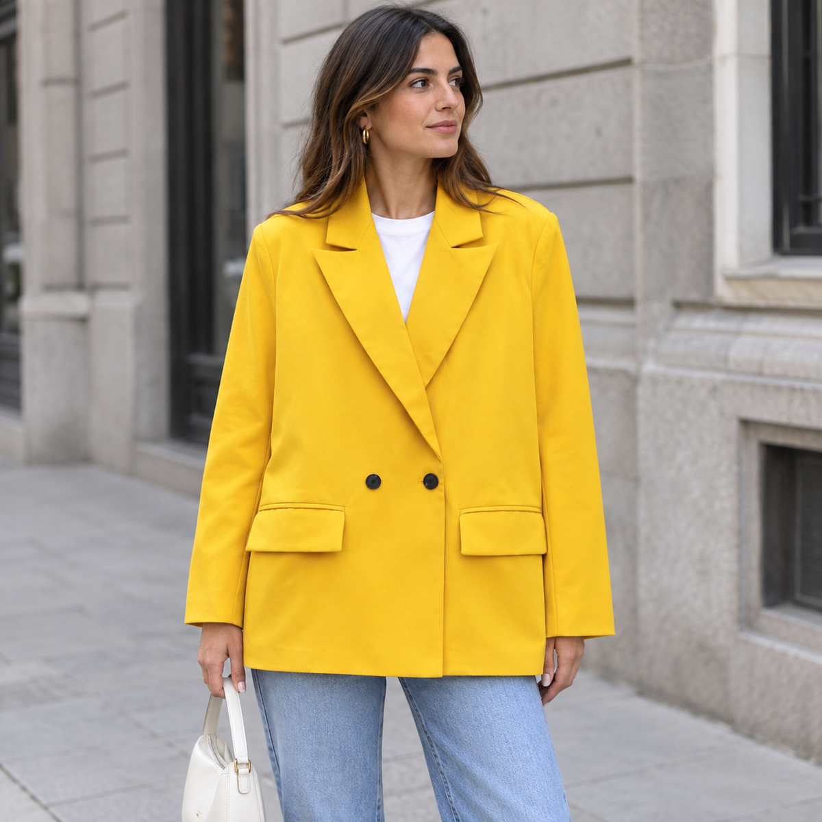 Americana Cruzada de Corte Amplio | Bolsillos de Tapeta