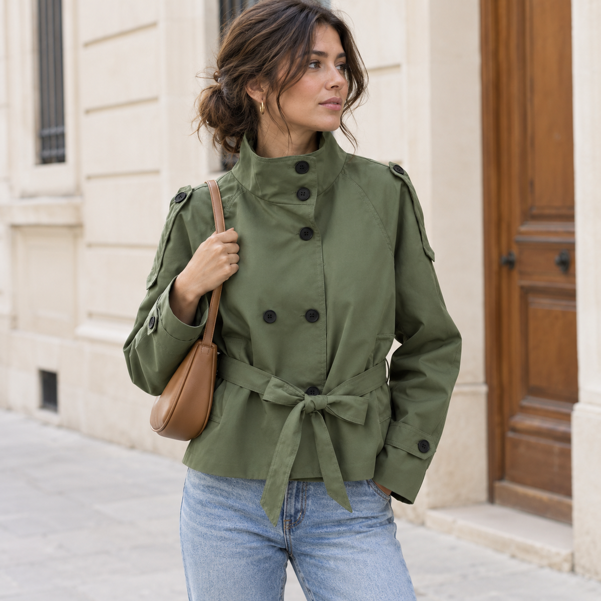 Gabardina Corta Cruzada | Cuello Alto y Cinturón