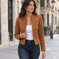 Chaqueta Militar para Mujer | Chaqueta Corta Cruzada con Botones Dorados