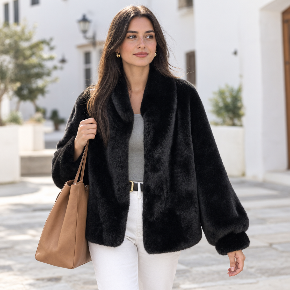 Abrigo de Pelo Corto para Mujer | Chaqueta de Pelo Sintético Efecto Visón