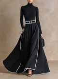 Susanna | Vestido Maxi con Cinturón y Ribetes en Contraste