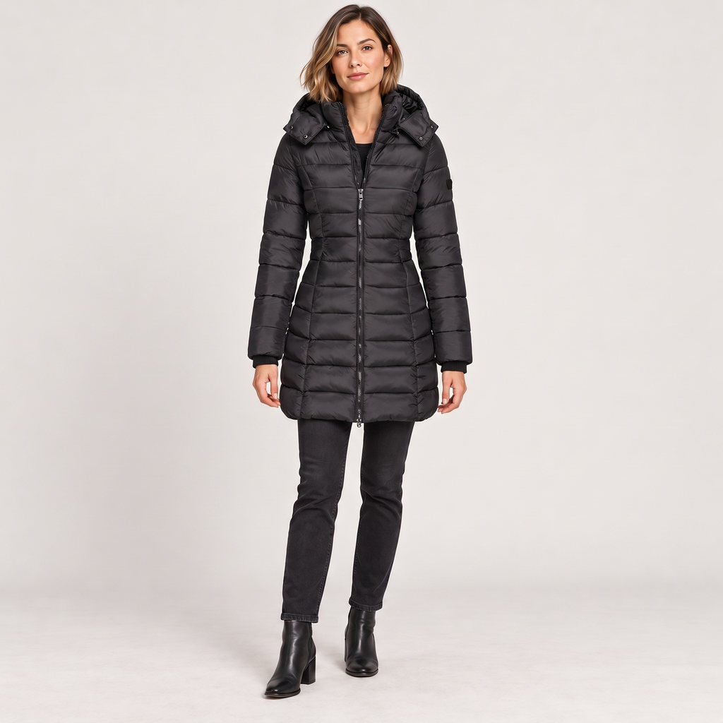 Parka Acolchada con Capucha para Mujer | Chaquetón Entallado de Invierno Midi