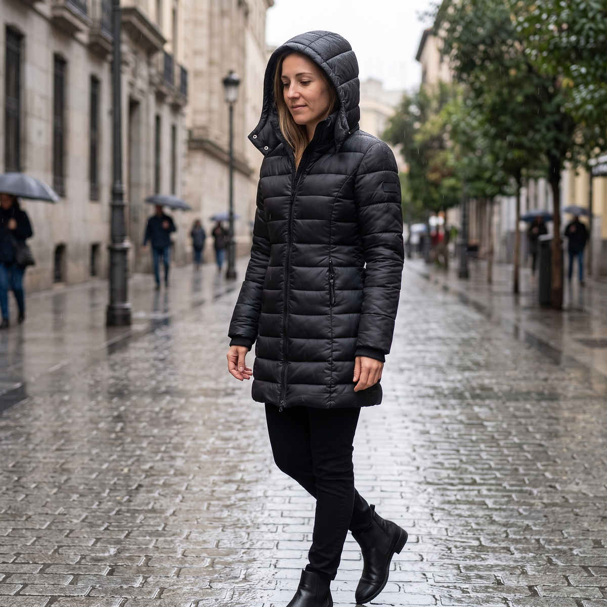 Parka Acolchada con Capucha para Mujer | Chaquetón Entallado de Invierno Midi