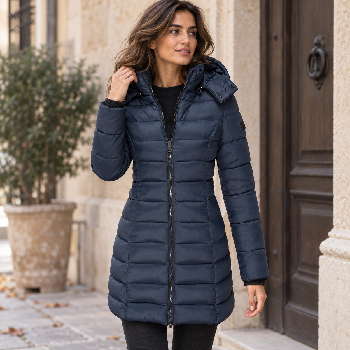 Parka Acolchada con Capucha para Mujer | Chaquetón Entallado de Invierno Midi