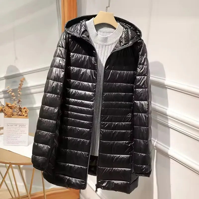 Chaquetón de Plumón Largo con Capucha para Mujer | Ligero y Compresible, Ideal Viaje
