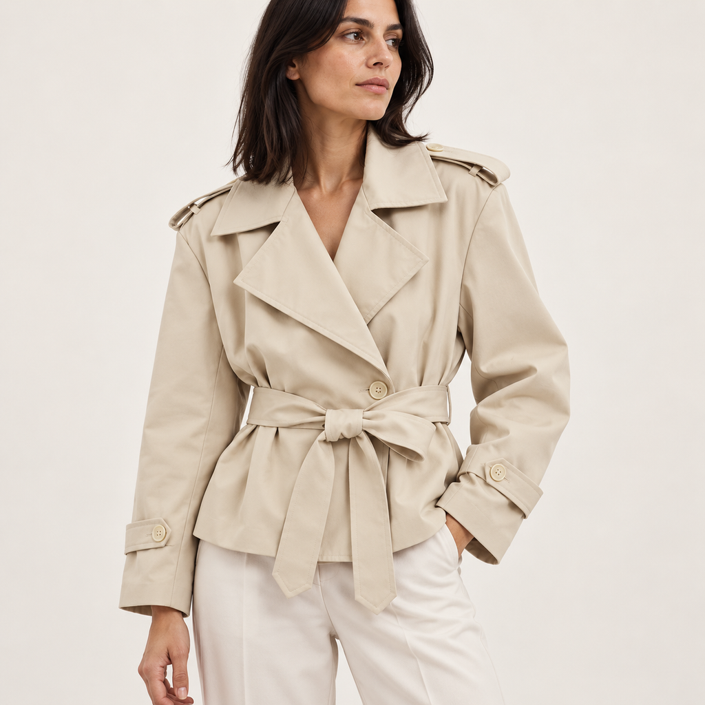 Gabardina Corta Cruzada | Hombros Estructurados y Cordón