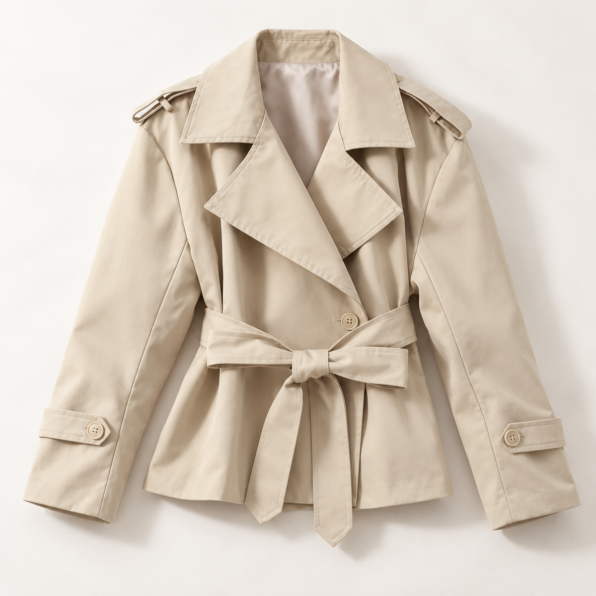 Gabardina Corta Cruzada | Hombros Estructurados y Cordón